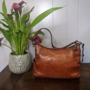 Fossil Croc Embossed Brown Leather Shoulder Bag